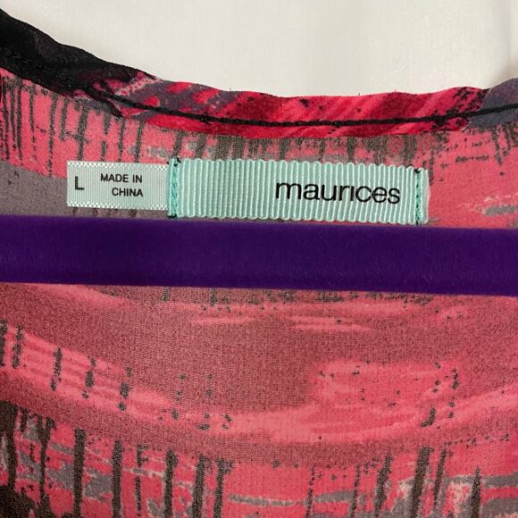 Maurices Large Sleeveless Sheer Tank Top Pink Black Abstract Boho Festival - Picture 2 of 7